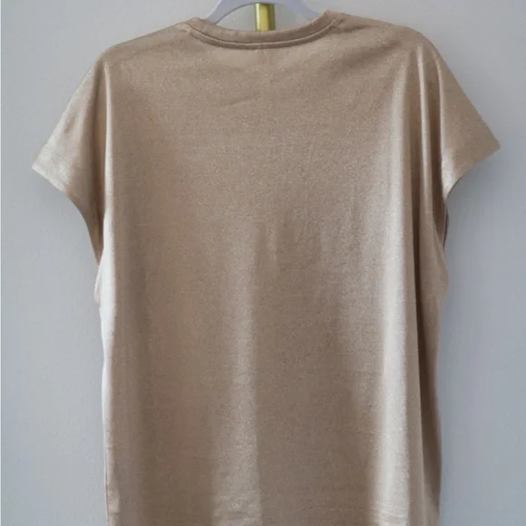 Anthropologie Metallic Gold Short Sleeve Crewneck Top - Picture 5 of 8